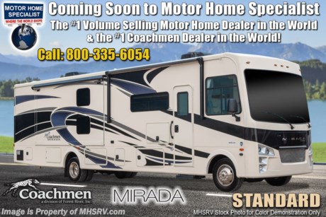 10/14/20 &lt;a href=&quot;http://www.mhsrv.com/coachmen-rv/&quot;&gt;&lt;img src=&quot;http://www.mhsrv.com/images/sold-coachmen.jpg&quot; width=&quot;383&quot; height=&quot;141&quot; border=&quot;0&quot;&gt;&lt;/a&gt;  MSRP $163,416. New 2021 Coachmen Mirada Model 35ES Bunk House. This RV measures approximately 36 feet 10 inches in length and features a bath &amp; 1/2, bunk beds that convert to wardrobe, hardwood cabinet doors and solid surface kitchen countertop. Upgrades for 2021 include a new front cap, upgraded exterior speakers, 100W solar panel made standard, exterior entertainment center, dual 15,000 BTU air conditioners, redesigned captain chairs, drop down loft on all floorplans and general d&#233;cor updates throughout. This beautiful new motorhome also features the new Ford chassis with 7.3L PFI V-8, 350HP, 468 ft. lbs. torque engine, a 6-speed TorqShift&#174; automatic transmission, an updated instrument cluster, automatic headlights and a tilt/telescoping steering wheel. Options include the beautiful partial paint exterior and driver power seat. A few standard features that help to set the Mirada apart include solar privacy shades throughout, power windshield shade, flush mounted 3 burner range with oven, tile backsplash, glass door shower, Onan generator, automatic transfer switch for easy set-up, pass-thru storage, 3 camera monitoring system, automatic leveling jacks and much more. For additional details on this unit and our entire inventory including brochures, window sticker, videos, photos, reviews &amp; testimonials as well as additional information about Motor Home Specialist and our manufacturers please visit us at MHSRV.com or call 800-335-6054. At Motor Home Specialist, we DO NOT charge any prep or orientation fees like you will find at other dealerships. All sale prices include a 200-point inspection, interior &amp; exterior wash, detail service and a fully automated high-pressure rain booth test and coach wash that is a standout service unlike that of any other in the industry. You will also receive a thorough coach orientation with an MHSRV technician, a night stay in our delivery park featuring landscaped and covered pads with full hook-ups and much more! Read Thousands upon Thousands of 5-Star Reviews at MHSRV.com and See What They Had to Say About Their Experience at Motor Home Specialist. WHY PAY MORE? WHY SETTLE FOR LESS?