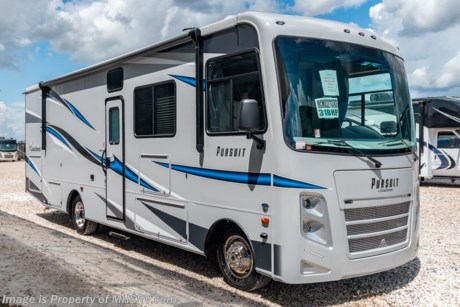 9/15/20 &lt;a href=&quot;http://www.mhsrv.com/coachmen-rv/&quot;&gt;&lt;img src=&quot;http://www.mhsrv.com/images/sold-coachmen.jpg&quot; width=&quot;383&quot; height=&quot;141&quot; border=&quot;0&quot;&gt;&lt;/a&gt;  MSRP $143,226. The All New 2021 Coachmen Pursuit 31BH. This new Class A motor home is approximately 31 feet 9 inches length with a full wall slide, king size bed, new Ford chassis with 7.3L PFI V-8, 350HP, 468 ft. lbs. torque engine, a 6-speed TorqShift&#174; automatic transmission, an updated instrument cluster, automatic headlights and a tilt/telescoping steering wheel. New features for 2021 include a solar panel, new exterior colors, 15,000 BTU air conditioner, upgraded exterior speakers integrated in the awning, exterior entertainment center, hydraulic levelers, a new front dash, general d&#233;cor updates throughout, a drop down loft  and much more. Each Pursuit comes standard with self-closing drawer guides, hardwood cabinet doors, cockpit table, coach TV with DVD player, pantry, power bath vent, skylight, double coach battery, cruise control, back up monitor, power entrance step, power patio awning, hitch with 7-way plug, roof ladder and much more. For additional details on this unit and our entire inventory including brochures, window sticker, videos, photos, reviews &amp; testimonials as well as additional information about Motor Home Specialist and our manufacturers please visit us at MHSRV.com or call 800-335-6054. At Motor Home Specialist, we DO NOT charge any prep or orientation fees like you will find at other dealerships. All sale prices include a 200-point inspection, interior &amp; exterior wash, detail service and a fully automated high-pressure rain booth test and coach wash that is a standout service unlike that of any other in the industry. You will also receive a thorough coach orientation with an MHSRV technician, a night stay in our delivery park featuring landscaped and covered pads with full hook-ups and much more! Read Thousands upon Thousands of 5-Star Reviews at MHSRV.com and See What They Had to Say About Their Experience at Motor Home Specialist. WHY PAY MORE? WHY SETTLE FOR LESS?
