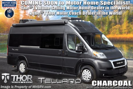 10/15/20 &lt;a href=&quot;http://www.mhsrv.com/thor-motor-coach/&quot;&gt;&lt;img src=&quot;http://www.mhsrv.com/images/sold-thor.jpg&quot; width=&quot;383&quot; height=&quot;141&quot; border=&quot;0&quot;&gt;&lt;/a&gt;  New 2021 Thor Motor Coach Tellaro is powered by the RAM&#174; Promaster 3500 XT window van chassis, brought to life by a 3.6 liter V-6 with 280 horsepower and 260 lb-ft. of torque and is approximately 20 feet 11 inches in length. The Tellaro was made for the outdoor adventure with the bike racks able to fit two adult bikes &amp; easily fold up out of the way, and patio awning with reinforced leg supports. This amazing new motor home also includes sliding screen door at entry way, multi-media touchscreen dash radio, back-up monitor, leatherette swivel captain’s chairs, keyless entry system, aluminum wheels, euro-style cabinet doors, premium window shades, large skylight, living area TV with outdoor viewing capability, WiFi 4G Winegard Connect, Onan generator, Rapid Camp multiplex control system, solar panel with solar charge controller, holding tanks with heat pads and so much more. This adventure-ready RV features the Power Pack system which includes 2 Lithium Iron Phosphate batteries replacing the AGM batteries and traditional generator, a 3000 watt inverter, 280-amp under hood alternator with an auto start function and best of all this system seamlessly connects with the 190-watts of solar charging! MSRP $116,369. For additional details on this unit and our entire inventory including brochures, window sticker, videos, photos, reviews &amp; testimonials as well as additional information about Motor Home Specialist and our manufacturers please visit us at MHSRV.com or call 800-335-6054. At Motor Home Specialist, we DO NOT charge any prep or orientation fees like you will find at other dealerships. All sale prices include a 200-point inspection, interior &amp; exterior wash, detail service and a fully automated high-pressure rain booth test and coach wash that is a standout service unlike that of any other in the industry. You will also receive a thorough coach orientation with an MHSRV technician, a night stay in our delivery park featuring landscaped and covered pads with full hook-ups and much more! Read Thousands upon Thousands of 5-Star Reviews at MHSRV.com and See What They Had to Say About Their Experience at Motor Home Specialist. WHY PAY MORE? WHY SETTLE FOR LESS?