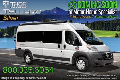 10/15/20 &lt;a href=&quot;http://www.mhsrv.com/thor-motor-coach/&quot;&gt;&lt;img src=&quot;http://www.mhsrv.com/images/sold-thor.jpg&quot; width=&quot;383&quot; height=&quot;141&quot; border=&quot;0&quot;&gt;&lt;/a&gt;  New 2021 Thor Motor Coach Tellaro is powered by the RAM&#174; Promaster 3500 XT window van chassis, brought to life by a 3.6 liter V-6 with 280 horsepower and 260 lb-ft. of torque and is approximately 20 feet 11 inches in length. The Tellaro was made for the outdoor adventure with the bike racks able to fit two adult bikes &amp; easily fold up out of the way, and patio awning with reinforced leg supports. This amazing new motor home also includes sliding screen door at entry way, multi-media touchscreen dash radio, back-up monitor, leatherette swivel captain’s chairs, keyless entry system, aluminum wheels, euro-style cabinet doors, premium window shades, large skylight, living area TV with outdoor viewing capability, WiFi 4G Winegard Connect, Onan generator, Rapid Camp multiplex control system, solar panel with solar charge controller, holding tanks with heat pads and so much more. MSRP $91,375. For additional details on this unit and our entire inventory including brochures, window sticker, videos, photos, reviews &amp; testimonials as well as additional information about Motor Home Specialist and our manufacturers please visit us at MHSRV.com or call 800-335-6054. At Motor Home Specialist, we DO NOT charge any prep or orientation fees like you will find at other dealerships. All sale prices include a 200-point inspection, interior &amp; exterior wash, detail service and a fully automated high-pressure rain booth test and coach wash that is a standout service unlike that of any other in the industry. You will also receive a thorough coach orientation with an MHSRV technician, a night stay in our delivery park featuring landscaped and covered pads with full hook-ups and much more! Read Thousands upon Thousands of 5-Star Reviews at MHSRV.com and See What They Had to Say About Their Experience at Motor Home Specialist. WHY PAY MORE? WHY SETTLE FOR LESS?