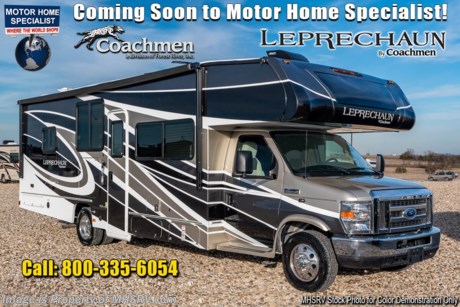 11/9/20 &lt;a href=&quot;http://www.mhsrv.com/coachmen-rv/&quot;&gt;&lt;img src=&quot;http://www.mhsrv.com/images/sold-coachmen.jpg&quot; width=&quot;383&quot; height=&quot;141&quot; border=&quot;0&quot;&gt;&lt;/a&gt;  MSRP $141,180. New 2021 Coachmen Leprechaun Model 298KB. This Luxury Class C RV measures approximately 30 feet 5 inches in length and is powered by V-8 7.3L engine and a Ford E-450 chassis. Additional options include the beautiful full body paint exterior, dual recliners, driver &amp; passenger swivel seats, cockpit folding table, combination washer/dryer, solid surface kitchen countertops with stainless steel sink, sideview cameras, dual A/C with 15K BTU in the front &amp; 11.5K BTU in the rear, exterior windshield cover, heated holding tank pads, spare tire, aluminum rims, hydraulic jacks, bedroom TV and DVD player, exterior entertainment center and a Wi-Fi Ranger. Not only that but we have added in the Comfort and Convenience package featuring a touch screen radio &amp; backup monitor, stainless steel convection microwave, upgraded mattress, gas/electric water heater, heated side mirrors with remote, fiberglass running boards, leatherette seat covers, cab over &amp; bedroom power vent with cover, dual auxiliary coach batteries and slide-out awning toppers. A few other standard features include Azdel Composite Sidewall Construction, High-Gloss Color Infused Fiberglass Sidewalls, Molded Fiberglass Front Wrap w/ LED Accent Lights, Tinted Windows, Stainless Steel Wheel Inserts, Metal Running Boards, Solar Panel Connection Port, Power Patio Awning, LED Awning Light Strip, LED Exterior Tail &amp; Running Lights, 7,500lb. (E450) or 5,000lb. (Chevy 4500) Towing Hitch w/ 7-Way Plug, LED Interior Lighting, AM/FM/ Touch Screen Dash Radio &amp; Back Up Camera w/ Bluetooth, Recessed 3 Burner Cooktop w/ Cover &amp; Oven, 1-Piece Countertops, Roller Bearing Drawer Glides, Upgraded Vinyl Flooring, Hardwood Cabinet Doors &amp; Drawers, Single Child Tether at Forward Facing Dinette (N/A 311 FS), Glass Shower Door, Even-Cool A/C Ducting System, 2nd A/C Prep in Bedroom, 80&quot; Long Bed, Night Shades, Bed Area 110V CPAP Ready &amp; USB Charging Station, 50 Gallon Fresh Water Tank (ex 298KB - 48 Gal), Water Works Panel w/ Black Tank Flush, Omni TV Antenna, Onan 4.0KW Generator, Roto-Cast Exterior Rear Warehouse Storage Compartment, 32&quot; Coach TV and DVD Player, HDMI Port, USB Charging Station, Air Assist Rear Suspension, Bedroom TV Pre-Wire, Safe Ride RV Roadside Assistance, Ext Shower, Upgraded Faucets &amp; Shower Head and a Rear Trunk Light. For more complete details on this unit and our entire inventory including brochures, window sticker, videos, photos, reviews &amp; testimonials as well as additional information about Motor Home Specialist and our manufacturers please visit us at MHSRV.com or call 800-335-6054. At Motor Home Specialist, we DO NOT charge any prep or orientation fees like you will find at other dealerships. All sale prices include a 200-point inspection, interior &amp; exterior wash, detail service and a fully automated high-pressure rain booth test and coach wash that is a standout service unlike that of any other in the industry. You will also receive a thorough coach orientation with an MHSRV technician, an RV Starter&#39;s kit, a night stay in our delivery park featuring landscaped and covered pads with full hook-ups and much more! Read Thousands upon Thousands of 5-Star Reviews at MHSRV.com and See What They Had to Say About Their Experience at Motor Home Specialist. WHY PAY MORE?... WHY SETTLE FOR LESS?