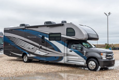 MSRP $222,031. New 2021 Thor Motor Coach Magnitude BH35 Bath &amp; 1/2 Super C is approximately 36 feet 10 inches in length with 2 slides and is powered by the Ford&#174; 6.7L Power Stroke&#174; V8 turbo diesel engine with 330HP, 825 lb.-ft. torque and 10 speed transmission with selectable drive modes including Tow/Haul, Eco, Deep Sand/Snow. Also includes a SYNC 3 Enhanced Voice Recognition Communications and Entertainment System, 8&quot; Color LCD touchscreen with swiping capability, 911 assist, AppLink and smart-charging USB ports and navigation. New features for 2021 include general d&#233;cor updates throughout the coach, HDMI switcher on all TVs, solar charging system with power controller, lights now deploy in the arms of the Care Free awning, new grill, automatic head lights and the FordPass Connect 4G Wi-Fi modem. This beautiful RV also features the optional theater seats with footrests and the single child safety tether. The Magnitude Super C also features a 3 camera monitoring system, aluminum wheels, automatic leveling jacks, power patio awning with LED lighting, frameless windows, keyless entry, residential refrigerator, large OTR convection microwave, solid surface kitchen counter top, ball bearing drawer guides, king size bed, large TV in living area, exterior entertainment center with sound bar, 6KW Onan diesel generator with automatic generator start, multiplex wiring control system, tankless water heater, 1800-watt inverter and much more. For additional details on this unit and our entire inventory including brochures, window sticker, videos, photos, reviews &amp; testimonials as well as additional information about Motor Home Specialist and our manufacturers please visit us at MHSRV.com or call 800-335-6054. At Motor Home Specialist, we DO NOT charge any prep or orientation fees like you will find at other dealerships. All sale prices include a 200-point inspection, interior &amp; exterior wash, detail service and a fully automated high-pressure rain booth test and coach wash that is a standout service unlike that of any other in the industry. You will also receive a thorough coach orientation with an MHSRV technician, a night stay in our delivery park featuring landscaped and covered pads with full hook-ups and much more! Read Thousands upon Thousands of 5-Star Reviews at MHSRV.com and See What They Had to Say About Their Experience at Motor Home Specialist. WHY PAY MORE? WHY SETTLE FOR LESS