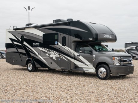 4-19-21 &lt;a href=&quot;http://www.mhsrv.com/thor-motor-coach/&quot;&gt;&lt;img src=&quot;http://www.mhsrv.com/images/sold-thor.jpg&quot; width=&quot;383&quot; height=&quot;141&quot; border=&quot;0&quot;&gt;&lt;/a&gt;  MSRP $226,381. New 2021 Thor Motor Coach Omni SV34 Super C is approximately 35 feet 6 inches in length with a full wall slide and is powered by the Ford&#174; 6.7L Power Stroke&#174; V8 turbo diesel engine with 330HP, 825 lb.-ft. torque and 10 speed transmission with selectable drive modes including Tow/Haul, Eco, Deep Sand/Snow. Also includes a SYNC 3 Enhanced Voice Recognition Communications and Entertainment System, 8&quot; Color LCD touchscreen with swiping capability, 911 assist, AppLink and smart-charging USB ports and navigation. New features for 2021 include general d&#233;cor updates throughout the coach, HDMI switcher on all TVs, solar charging system with power controller, lights now deploy in the arms of the Care Free awning, new grill, automatic head lights and the FordPass Connect 4G Wi-Fi modem.  This beautiful RV features the optional 4x4 chassis, leatherette theater seats and single child safety tether. The Omni Super C also features a 3 camera monitoring system, aluminum wheels, automatic leveling jacks, power patio awning with LED lighting, frameless windows, keyless entry, residential refrigerator, large OTR convection microwave, solid surface kitchen counter top, ball bearing drawer guides, king size bed, large TV in living area, exterior entertainment center with sound bar, 6KW Onan diesel generator with automatic generator start, multiplex wiring control system, tankless water heater, 1800-watt inverter and much more. For additional details on this unit and our entire inventory including brochures, window sticker, videos, photos, reviews &amp; testimonials as well as additional information about Motor Home Specialist and our manufacturers please visit us at MHSRV.com or call 800-335-6054. At Motor Home Specialist, we DO NOT charge any prep or orientation fees like you will find at other dealerships. All sale prices include a 200-point inspection, interior &amp; exterior wash, detail service and a fully automated high-pressure rain booth test and coach wash that is a standout service unlike that of any other in the industry. You will also receive a thorough coach orientation with an MHSRV technician, a night stay in our delivery park featuring landscaped and covered pads with full hook-ups and much more! Read Thousands upon Thousands of 5-Star Reviews at MHSRV.com and See What They Had to Say About Their Experience at Motor Home Specialist. WHY PAY MORE? WHY SETTLE FOR LESS?
