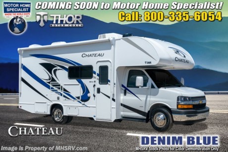 10/15/20 &lt;a href=&quot;http://www.mhsrv.com/thor-motor-coach/&quot;&gt;&lt;img src=&quot;http://www.mhsrv.com/images/sold-thor.jpg&quot; width=&quot;383&quot; height=&quot;141&quot; border=&quot;0&quot;&gt;&lt;/a&gt;  BEST PRICE @ MHSRV.com or Call 800-335-6054 - M.S.R.P. $92,223. While other dealers offer knock-off brand or &quot;Private Label&quot; Thor Motor Coach models, Motor Home Specialist remains the only Full-Line &quot;Real&quot; Thor Motor Coach dealership in the country. MHSRV is also the #1 selling TMC dealership in the world. No one will work harder to earn your business and our commitment to provide you an excellent sales and service experience is second to none. With that said, we highly recommend buying only Thor RVs that are recognized on the official Thor Motor Coach website regardless of where you and your family decide to purchase. Enjoy the benefits and access to the entire group of fully authorized TMC dealers nationwide. Also, when the time comes you can expect an almost certain higher appraisal value when selling or trading an official website recognized Thor RV. See them all at MHSRV.com. Compare &amp; save big on this well-appointed Thor Motor Coach Chateau 22E. Options not commonly found on the competition include the upgraded Home Collection interior, an exterior entertainment center with built in TV, a 3-camera coach monitoring system, heated and power side view mirrors, 3-burner range with large oven, an upgraded 15K BTU A/C unit, an outside shower, heated holding tanks, a convenience package with valve stem extenders and keyless entry as-well-as the all-important child safety tether and cab-over child safety netting system. New features for the 2021 Chateau include the new dash stereo, all new exteriors, new flooring, decorative kitchen glass inserts, new valance &amp; headboards, LED taillights and much more. For additional details on this unit and our entire inventory including brochures, window sticker, videos, photos, reviews &amp; testimonials as well as additional information about Motor Home Specialist and our manufacturers please visit us at MHSRV.com or call 800-335-6054. At Motor Home Specialist, we DO NOT charge any prep or orientation fees like you will find at other dealerships. All sale prices include a 200-point inspection, interior &amp; exterior wash, detail service and a fully automated high-pressure rain booth test and coach wash that is a standout service unlike that of any other in the industry. You will also receive a thorough coach orientation with an MHSRV technician, a night stay in our delivery park featuring landscaped and covered pads with full hook-ups and much more! Read Thousands upon Thousands of 5-Star Reviews at MHSRV.com and See What They Had to Say About Their Experience at Motor Home Specialist. WHY PAY MORE? WHY SETTLE FOR LESS?