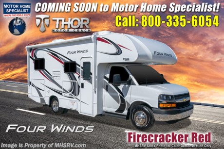 10/26/21 &lt;a href=&quot;http://www.mhsrv.com/thor-motor-coach/&quot;&gt;&lt;img src=&quot;http://www.mhsrv.com/images/sold-thor.jpg&quot; width=&quot;383&quot; height=&quot;141&quot; border=&quot;0&quot;&gt;&lt;/a&gt; -	BEST PRICE @ MHSRV.com or Call 800-335-6054 - M.S.R.P. $92,223. While other dealers offer knock-off brand or &quot;Private Label&quot; Thor Motor Coach models, Motor Home Specialist remains the only Full-Line &quot;Real&quot; Thor Motor Coach dealership in the country. MHSRV is also the #1 selling TMC dealership in the world. No one will work harder to earn your business and our commitment to provide you an excellent sales and service experience is second to none. With that said, we highly recommend buying only Thor RVs that are recognized on the official Thor Motor Coach website regardless of where you and your family decide to purchase. Enjoy the benefits and access to the entire group of fully authorized TMC dealers nationwide. Also, when the time comes you can expect an almost certain higher appraisal value when selling or trading an official website recognized Thor RV. See them all at MHSRV.com. Compare &amp; save big on this well-appointed Thor Motor Coach Four Winds 22E. Options not commonly found on the competition include an exterior entertainment center with built in TV, a 3-camera coach monitoring system, heated and power side view mirrors, 3-burner range with large oven, an upgraded 15K BTU A/C unit, an outside shower, heated holding tanks, a convenience package with valve stem extenders and keyless entry as-well-as the all-important child safety tether and cab-over child safety netting system. New features for the 2021 Four winds include the new dash stereo, all new exteriors, new flooring, decorative kitchen glass inserts, new valance &amp; headboards, LED taillights and much more. For additional details on this unit and our entire inventory including brochures, window sticker, videos, photos, reviews &amp; testimonials as well as additional information about Motor Home Specialist and our manufacturers please visit us at MHSRV.com or call 800-335-6054. At Motor Home Specialist, we DO NOT charge any prep or orientation fees like you will find at other dealerships. All sale prices include a 200-point inspection, interior &amp; exterior wash, detail service and a fully automated high-pressure rain booth test and coach wash that is a standout service unlike that of any other in the industry. You will also receive a thorough coach orientation with an MHSRV technician, a night stay in our delivery park featuring landscaped and covered pads with full hook-ups and much more! Read Thousands upon Thousands of 5-Star Reviews at MHSRV.com and See What They Had to Say About Their Experience at Motor Home Specialist. WHY PAY MORE? WHY SETTLE FOR LESS?