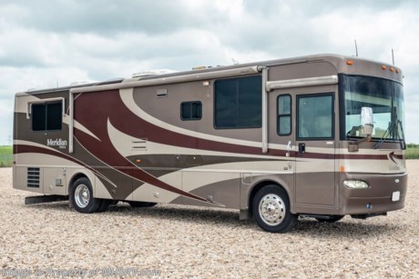 /sold 8/6/20 Used Winnebago RV for sale- 2006 Winnebago Meridian 36G with 2 slides and 84,366 miles. This RV is approximately 36 feet and 5 inches in length and features 350HP Caterpillar engine, 7.5KW Onan generator, 10K lb hitch, 2 ducted A/Cs, tilt and telescoping smart steering wheel, exhaust brake, power visor, electric and gas water heater, power patio and door awnings, 1 cargo tray, black tank rinsing system, inverter, Multi-Plex system, power roof vent, ceiling fans, day/night shades, solid surface kitchen counters with sink covers, 3 range burner, convection microwave, glass door shower with seat, 2 flat panel TVs and much more. For additional information and photos please visit Motor Home Specialist at www.MHSRV.com or call 800-335-6054. 