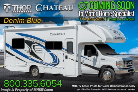 12/11/20 &lt;a href=&quot;http://www.mhsrv.com/thor-motor-coach/&quot;&gt;&lt;img src=&quot;http://www.mhsrv.com/images/sold-thor.jpg&quot; width=&quot;383&quot; height=&quot;141&quot; border=&quot;0&quot;&gt;&lt;/a&gt;  MSRP $103,271. The new 2021 Thor Motor Coach Chateau Class C RV 25V is approximately 26 feet 5 inches in length featuring the Ford chassis. New features for the 2021 Chateau a new dash stereo, all new exteriors, new flooring, decorative kitchen glass inserts, new valance &amp; headboards, LED taillights and much more. Additional options include upgraded cabinetry, cab-over safety net, single child safety tether, bedroom TV, exterior entertainment center, upgraded A/C, second auxiliary battery, outside shower, and holding tanks with heat pads. The Chateau RV has an incredible list of standard features including power windows and locks, power patio awning with integrated LED lighting, roof ladder, in-dash media center AM/FM &amp; Bluetooth, power vent in bath, skylight above shower, Onan generator, cab A/C and so much more. For additional details on this unit and our entire inventory including brochures, window sticker, videos, photos, reviews &amp; testimonials as well as additional information about Motor Home Specialist and our manufacturers please visit us at MHSRV.com or call 800-335-6054. At Motor Home Specialist, we DO NOT charge any prep or orientation fees like you will find at other dealerships. All sale prices include a 200-point inspection, interior &amp; exterior wash, detail service and a fully automated high-pressure rain booth test and coach wash that is a standout service unlike that of any other in the industry. You will also receive a thorough coach orientation with an MHSRV technician, a night stay in our delivery park featuring landscaped and covered pads with full hook-ups and much more! Read Thousands upon Thousands of 5-Star Reviews at MHSRV.com and See What They Had to Say About Their Experience at Motor Home Specialist. WHY PAY MORE? WHY SETTLE FOR LESS?