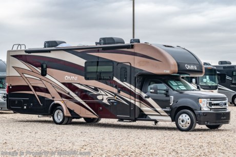 6/14/21  &lt;a href=&quot;http://www.mhsrv.com/thor-motor-coach/&quot;&gt;&lt;img src=&quot;http://www.mhsrv.com/images/sold-thor.jpg&quot; width=&quot;383&quot; height=&quot;141&quot; border=&quot;0&quot;&gt;&lt;/a&gt;  MSRP $230,431. New 2021 Thor Motor Coach Omni SV34 Super C is approximately 35 feet 6 inches in length with a full wall slide and is powered by the Ford&#174; 6.7L Power Stroke&#174; V8 turbo diesel engine with 330HP, 825 lb.-ft. torque and 10 speed transmission with selectable drive modes including Tow/Haul, Eco, Deep Sand/Snow. Also includes a SYNC 3 Enhanced Voice Recognition Communications and Entertainment System, 8&quot; Color LCD touchscreen with swiping capability, 911 assist, AppLink and smart-charging USB ports and navigation. New features for 2021 include general d&#233;cor updates throughout the coach, HDMI switcher on all TVs, solar charging system with power controller, lights now deploy in the arms of the Care Free awning, new grill, automatic head lights and the FordPass Connect 4G Wi-Fi modem.  This beautiful RV also features the optional leatherette theater seats and the single child safety tether. The Omni Super C also features a 3 camera monitoring system, aluminum wheels, automatic leveling jacks, power patio awning with LED lighting, frameless windows, keyless entry, residential refrigerator, large OTR convection microwave, solid surface kitchen counter top, ball bearing drawer guides, king size bed, large TV in living area, exterior entertainment center with sound bar, 6KW Onan diesel generator with automatic generator start, multiplex wiring control system, tankless water heater, 1800-watt inverter and much more. For additional details on this unit and our entire inventory including brochures, window sticker, videos, photos, reviews &amp; testimonials as well as additional information about Motor Home Specialist and our manufacturers please visit us at MHSRV.com or call 800-335-6054. At Motor Home Specialist, we DO NOT charge any prep or orientation fees like you will find at other dealerships. All sale prices include a 200-point inspection, interior &amp; exterior wash, detail service and a fully automated high-pressure rain booth test and coach wash that is a standout service unlike that of any other in the industry. You will also receive a thorough coach orientation with an MHSRV technician, a night stay in our delivery park featuring landscaped and covered pads with full hook-ups and much more! Read Thousands upon Thousands of 5-Star Reviews at MHSRV.com and See What They Had to Say About Their Experience at Motor Home Specialist. WHY PAY MORE? WHY SETTLE FOR LESS?
