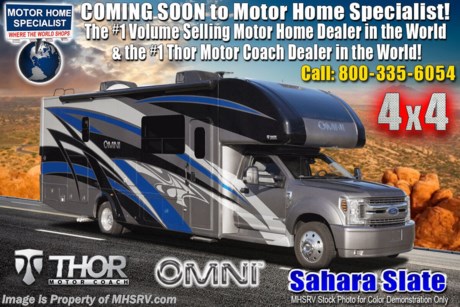 12/11/20 &lt;a href=&quot;http://www.mhsrv.com/thor-motor-coach/&quot;&gt;&lt;img src=&quot;http://www.mhsrv.com/images/sold-thor.jpg&quot; width=&quot;383&quot; height=&quot;141&quot; border=&quot;0&quot;&gt;&lt;/a&gt;  MSRP $221,168. New 2021 Thor Motor Coach Omni XG32 4x4 Super C is approximately 33 feet 6 inches in length with 2 slides and is powered by the Ford&#174; 6.7L Power Stroke&#174; V8 turbo diesel engine with 330HP, 825 lb.-ft. torque and 10 speed transmission with selectable drive modes including Tow/Haul, Eco, Deep Sand/Snow. Also includes a SYNC 3 Enhanced Voice Recognition Communications and Entertainment System, 8&quot; Color LCD touchscreen with swiping capability, 911 assist, AppLink and smart-charging USB ports and navigation. New features for 2021 include general d&#233;cor updates throughout the coach, HDMI switcher on all TVs, solar charging system with power controller, lights now deploy in the arms of the Care Free awning, new grill, automatic head lights and the FordPass Connect 4G Wi-Fi modem.  This beautiful RV features the optional single child safety tether. The Omni Super C also features a 3 camera monitoring system, aluminum wheels, automatic leveling jacks, power patio awning with LED lighting, frameless windows, keyless entry, residential refrigerator, large OTR convection microwave, solid surface kitchen counter top, ball bearing drawer guides, king size bed, large TV in living area, exterior entertainment center with sound bar, 6KW Onan diesel generator with automatic generator start, multiplex wiring control system, tankless water heater, 1800-watt inverter and much more. For additional details on this unit and our entire inventory including brochures, window sticker, videos, photos, reviews &amp; testimonials as well as additional information about Motor Home Specialist and our manufacturers please visit us at MHSRV.com or call 800-335-6054. At Motor Home Specialist, we DO NOT charge any prep or orientation fees like you will find at other dealerships. All sale prices include a 200-point inspection, interior &amp; exterior wash, detail service and a fully automated high-pressure rain booth test and coach wash that is a standout service unlike that of any other in the industry. You will also receive a thorough coach orientation with an MHSRV technician, a night stay in our delivery park featuring landscaped and covered pads with full hook-ups and much more! Read Thousands upon Thousands of 5-Star Reviews at MHSRV.com and See What They Had to Say About Their Experience at Motor Home Specialist. WHY PAY MORE? WHY SETTLE FOR LESS?