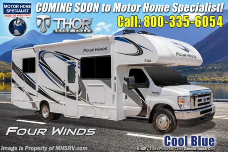 12/11/20 &lt;a href=&quot;http://www.mhsrv.com/thor-motor-coach/&quot;&gt;&lt;img src=&quot;http://www.mhsrv.com/images/sold-thor.jpg&quot; width=&quot;383&quot; height=&quot;141&quot; border=&quot;0&quot;&gt;&lt;/a&gt;  MSRP $113,773. The new 2021 Thor Motor Coach Four Winds Class C RV 28Z is approximately 29 feet 11 inches in length featuring the new Ford chassis with a 7.3L V8 engine, 350HP and 468lb-ft of torque. New features for the 2021 Four Winds a new dash stereo, all new exteriors, new flooring, decorative kitchen glass inserts, new valance &amp; headboards, LED taillights and much more. Additional options include Home Collection, electric stabilizing system, heated remote exterior mirrors with side cameras, leatherette driver/passenger chairs, power drivers seat, cockpit carpet mat, keyless cab entry, valve stem extenders, dash applique, cab-over safety net, single child safety tether, 3 burner range with oven and glass cover, convection microwave, bedroom TV, exterior entertainment center, upgraded A/C, solar charging system w/ power controller, second auxiliary battery, outside shower, and holding tanks with heat pads. The Four Winds RV has an incredible list of standard features including power windows and locks, power patio awning with integrated LED lighting, roof ladder, in-dash media center AM/FM &amp; Bluetooth, power vent in bath, skylight above shower, Onan generator, cab A/C and so much more. For additional details on this unit and our entire inventory including brochures, window sticker, videos, photos, reviews &amp; testimonials as well as additional information about Motor Home Specialist and our manufacturers please visit us at MHSRV.com or call 800-335-6054. At Motor Home Specialist, we DO NOT charge any prep or orientation fees like you will find at other dealerships. All sale prices include a 200-point inspection, interior &amp; exterior wash, detail service and a fully automated high-pressure rain booth test and coach wash that is a standout service unlike that of any other in the industry. You will also receive a thorough coach orientation with an MHSRV technician, a night stay in our delivery park featuring landscaped and covered pads with full hook-ups and much more! Read Thousands upon Thousands of 5-Star Reviews at MHSRV.com and See What They Had to Say About Their Experience at Motor Home Specialist. WHY PAY MORE? WHY SETTLE FOR LESS?