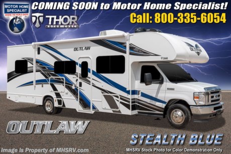 12/11/20 &lt;a href=&quot;http://www.mhsrv.com/thor-motor-coach/&quot;&gt;&lt;img src=&quot;http://www.mhsrv.com/images/sold-thor.jpg&quot; width=&quot;383&quot; height=&quot;141&quot; border=&quot;0&quot;&gt;&lt;/a&gt;  MSRP $133,321. New 2021 Thor Motor Coach Outlaw Toy Hauler model 29J measures 31 feet 1 inch in length with the new Ford chassis with a 7.3L V8 engine, 350HP and 468lb-ft of torque, slide-out, ramp door, swivel driver &amp; passenger chairs, dual sofas and a cab over loft. Options include the HD-Max exterior, 100W solar system, and the child safety net. New features for 2021 include all new exterior colors, a new dash stereo allowing direct USB mirroring port, general d&#233;cor updates throughout, LED taillights IPO bulb lights and much more. The Outlaw toy hauler RV has an incredible list of standard features such as a tankless water heater, Winegard ConnecT WiFi, holding tanks with heat pads, attic fan, bug screen curtain in the garage, lighted battery disconnect switch, large kitchen sink, recessed cooktop with glass cover, fully automatic leveling jacks, large swivel TV with DVD player in the cab over bunk area, power patio awning, exterior shower, heated exterior mirrors, 3 camera monitoring system, valve stem extenders, convection microwave, flat panel TV in the garage, Onan generator and much more. For additional details on this unit and our entire inventory including brochures, window sticker, videos, photos, reviews &amp; testimonials as well as additional information about Motor Home Specialist and our manufacturers please visit us at MHSRV.com or call 800-335-6054. At Motor Home Specialist, we DO NOT charge any prep or orientation fees like you will find at other dealerships. All sale prices include a 200-point inspection, interior &amp; exterior wash, detail service and a fully automated high-pressure rain booth test and coach wash that is a standout service unlike that of any other in the industry. You will also receive a thorough coach orientation with an MHSRV technician, a night stay in our delivery park featuring landscaped and covered pads with full hook-ups and much more! Read Thousands upon Thousands of 5-Star Reviews at MHSRV.com and See What They Had to Say About Their Experience at Motor Home Specialist. WHY PAY MORE? WHY SETTLE FOR LESS?