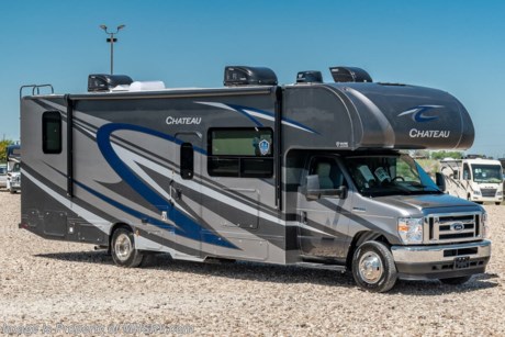 MSRP $147,965. The new 2021 Thor Motor Coach Chateau Class C RV 31B is approximately 32 feet 2 inches in length featuring the new Ford chassis with a 7.3L V8 engine, 350HP and 468lb-ft of torque. New features for the 2021 Chateau a new dash stereo, all new exteriors, new flooring, decorative kitchen glass inserts, new valance &amp; headboards, LED taillights and much more. This beautiful RV features the Premier Package which includes the RS-Suspension system by Mor-Ryde, touchscreen dash radio with back-up monitor, a 2 burner gas cooktop with single induction cooktop, 30&quot; over-the-range convection microwave, solid surface kitchen counter top, shower with glass door, premium window privacy roller shades, whole house water filter system, enclosed sewer area for sewer tank valves and a tankless water heater. Additional options include the beautiful full-body paint exterior, upgraded wood package, leatherette theater seats, leatherette driver/passenger chairs, power drivers seat, cockpit carpet mat, dash applique, cab-over safety net, single child safety tether, exterior entertainment center, (2) A/Cs with energy management system, second auxiliary battery, 12V attic fan in overhead bunk, and solar with power controller. The Chateau RV has an incredible list of standard features including power windows and locks, power patio awning with integrated LED lighting, roof ladder, in-dash media center AM/FM &amp; Bluetooth, power vent in bath, skylight above shower, Onan generator, cab A/C and so much more. For additional details on this unit and our entire inventory including brochures, window sticker, videos, photos, reviews &amp; testimonials as well as additional information about Motor Home Specialist and our manufacturers please visit us at MHSRV.com or call 800-335-6054. At Motor Home Specialist, we DO NOT charge any prep or orientation fees like you will find at other dealerships. All sale prices include a 200-point inspection, interior &amp; exterior wash, detail service and a fully automated high-pressure rain booth test and coach wash that is a standout service unlike that of any other in the industry. You will also receive a thorough coach orientation with an MHSRV technician, a night stay in our delivery park featuring landscaped and covered pads with full hook-ups and much more! Read Thousands upon Thousands of 5-Star Reviews at MHSRV.com and See What They Had to Say About Their Experience at Motor Home Specialist. WHY PAY MORE? WHY SETTLE FOR LESS?