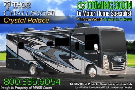 4-19-21 &lt;a href=&quot;http://www.mhsrv.com/thor-motor-coach/&quot;&gt;&lt;img src=&quot;http://www.mhsrv.com/images/sold-thor.jpg&quot; width=&quot;383&quot; height=&quot;141&quot; border=&quot;0&quot;&gt;&lt;/a&gt;  MSRP $211,800. The 2021 Thor Motor Coach Challenger 35MQ luxury RV measures approximately 37 feet in length and features (2) slide-out rooms including a full-wall slide, king size Tilt-A-View bed, frameless dual pane windows, exterior entertainment center, LED lighting, residential refrigerator, inverter and bedroom TV. This beautiful new motorhome also features the new Ford chassis with 7.3L PFI V-8, 350HP, 468 ft. lbs. torque engine, a 6-speed TorqShift&#174; automatic transmission, an updated instrument cluster, automatic headlights and a tilt/telescoping steering wheel. A few new features for 2021 include general d&#233;cor updates throughout the coach, a full recline mechanism on the theater seats, front cap with accent lighting, solar charging system with power controller and much more. The Thor Motor Coach Challenger also features aluminum wheels, fully automatic hydraulic leveling system, all tile backsplash, electric overhead Hide-Away loft, electric patio awning with LED lighting, side hinged baggage doors, roller day/night shades, solid surface kitchen counter, dual roof A/C units, 5,500 Onan generator as well as heated and enclosed holding tanks. For additional details on this unit and our entire inventory including brochures, window sticker, videos, photos, reviews &amp; testimonials as well as additional information about Motor Home Specialist and our manufacturers please visit us at MHSRV.com or call 800-335-6054. At Motor Home Specialist, we DO NOT charge any prep or orientation fees like you will find at other dealerships. All sale prices include a 200-point inspection, interior &amp; exterior wash, detail service and a fully automated high-pressure rain booth test and coach wash that is a standout service unlike that of any other in the industry. You will also receive a thorough coach orientation with an MHSRV technician, a night stay in our delivery park featuring landscaped and covered pads with full hook-ups and much more! Read Thousands upon Thousands of 5-Star Reviews at MHSRV.com and See What They Had to Say About Their Experience at Motor Home Specialist. WHY PAY MORE? WHY SETTLE FOR LESS?
