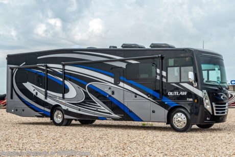 4-19-21 &lt;a href=&quot;http://www.mhsrv.com/thor-motor-coach/&quot;&gt;&lt;img src=&quot;http://www.mhsrv.com/images/sold-thor.jpg&quot; width=&quot;383&quot; height=&quot;141&quot; border=&quot;0&quot;&gt;&lt;/a&gt;  MSRP $231,376  New 2021 Thor Motor Coach Outlaw Toy Hauler model 38KB is approximately 39 feet 9 inches in length with 2 slide-out rooms, high polished aluminum wheels, residential refrigerator, electric rear patio awning, bug screen curtain in the garage, roller shades on the driver &amp; passenger windows, as well as drop down ramp door with spring assist &amp; railing for patio use. This beautiful new motorhome also features the new Ford chassis with 7.3L PFI V-8, 350HP, 468 ft. lbs. torque engine, a 6-speed TorqShift&#174; automatic transmission, an updated instrument cluster, automatic headlights and a tilt/telescoping steering wheel. Options include the beautiful full body exterior, 2 opposing leatherette jackknife sofas in garage and frameless dual pane windows. New features for 2021 include all new full body paint exteriors, general d&#233;cor updates throughout the coach, roller shade on the windshield, solar charging system with power controller and much more. The Outlaw toy hauler RV has an incredible list of standard features including beautiful wood &amp; interior decor packages, LED TVs, (3) A/C units, power patio awing with integrated LED lighting, dual side entrance doors, 1-piece windshield, a 5500 Onan generator, 3 camera monitoring system, automatic leveling system, Soft Touch leather furniture and day/night shades. For additional details on this unit and our entire inventory including brochures, window sticker, videos, photos, reviews &amp; testimonials as well as additional information about Motor Home Specialist and our manufacturers please visit us at MHSRV.com or call 800-335-6054. At Motor Home Specialist, we DO NOT charge any prep or orientation fees like you will find at other dealerships. All sale prices include a 200-point inspection, interior &amp; exterior wash, detail service and a fully automated high-pressure rain booth test and coach wash that is a standout service unlike that of any other in the industry. You will also receive a thorough coach orientation with an MHSRV technician, a night stay in our delivery park featuring landscaped and covered pads with full hook-ups and much more! Read Thousands upon Thousands of 5-Star Reviews at MHSRV.com and See What They Had to Say About Their Experience at Motor Home Specialist. WHY PAY MORE? WHY SETTLE FOR LESS?