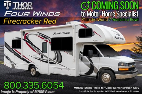 3/9/21 &lt;a href=&quot;http://www.mhsrv.com/thor-motor-coach/&quot;&gt;&lt;img src=&quot;http://www.mhsrv.com/images/sold-thor.jpg&quot; width=&quot;383&quot; height=&quot;141&quot; border=&quot;0&quot;&gt;&lt;/a&gt;  MSRP $101,665. Home Collection™ Edition. All New 2021 Thor Motor Coach Four Winds&#174; 28A. This affordable, full-size luxury Class C RV floorplan is now available for the first time at Motor Home Specialist. It measures approximately 30 feet 3 inches in length providing a tremendous amount of sleeping, dining and living space while still remaining compact enough for most any state park and exceptional maneuverability even for first time RVers! This specially ordered unit features the Chevrolet&#174; 4500 Series chassis with a 6.0L Vortec&#174; V8 engine with 323HP and 373lb-ft of torque along with Chevrolet’s extra-large cab providing incomparable driver and passenger comfort and leg room. Additional special ordered options include upgraded leatherette captain’s chairs, heated remote exterior mirrors with integrated side-view cameras, child safety tether, cab-over child safety net, keyless entry, valve stem extensions, upgraded 3-burner cooktop with oven and glass cover, an additional convection microwave oven, an upgraded and ducted 15.0 BTU A/C unit, an outside shower along with heated holding tank pads that make the 28A a great RV for both summer and winter vacations! Additional features and construction highlights include an Onan&#174; 4000 Series generator, 84 inch ceiling heights, an extra-large 39 inch LED TV on swivel, 12V outlet in the bedroom for CPAP, USB ports, large refrigerator, stainless steel wheel liners, Wingard&#174; ConnecT™ WiFi / 4G / TV antenna, Vacu-Bond&#174; laminated roof, walls and floor, a one-piece fiberglass front cap, Thor’s MEGA-Storage&#174; exterior compartment and portable table, lighted Rotocast storage compartments, power patio awning with integrated LED lighting, roof ladder, touchscreen dash radio with back-up monitor, living area speaker tied into dash radio, running boards, LED taillights, emergency start switch, solar prep, residential flooring, LED interior lighting, cab-over sleeping area with cup holders and bunk ladder, leatherette jack-knife sofa/sleeper, privacy shades, full extension drawer glides, kitchen waste basket, queen size master bed with designer bedspread and shams, gas and electric water heater and a premium leatherette Dream Dinette&#174;. For additional details on this unit and our entire inventory including brochures, window sticker, videos, photos, reviews and testimonials as well as additional information about Motor Home Specialist and our manufacturers please visit us at MHSRV.com or call 800-335-6054. At Motor Home Specialist, we DO NOT charge any prep or orientation fees like you will find at other dealerships. All sale prices include a 200-point inspection, interior &amp; exterior wash, detail service and a fully automated high-pressure rain booth test and coach wash that is a standout service unlike that of any other in the industry. You will also receive a thorough coach orientation with an MHSRV technician, a night stay in our delivery park featuring landscaped and covered pads with full hook-ups and much more! Read thousands-upon-thousands of 5-Star reviews at MHSRV.com and see what they had to say about their experience at Motor Home Specialist. WHY PAY MORE? WHY SETTLE FOR LESS?