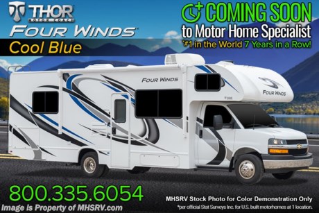 4-12-21 &lt;a href=&quot;http://www.mhsrv.com/thor-motor-coach/&quot;&gt;&lt;img src=&quot;http://www.mhsrv.com/images/sold-thor.jpg&quot; width=&quot;383&quot; height=&quot;141&quot; border=&quot;0&quot;&gt;&lt;/a&gt;  MSRP $101,441. All New 2021 Thor Motor Coach Four Winds&#174; 28A. This affordable, full-size luxury Class C RV floorplan is now available for the first time at Motor Home Specialist. It measures approximately 30 feet 3 inches in length providing a tremendous amount of sleeping, dining and living space while still remaining compact enough for most any state park and exceptional maneuverability even for first time RVers! This specially ordered unit features the Chevrolet&#174; 4500 Series chassis with a 6.0L Vortec&#174; V8 engine with 323HP and 373lb-ft of torque along with Chevrolet’s extra-large cab providing incomparable driver and passenger comfort and leg room. Additional special ordered options include upgraded leatherette captain’s chairs, heated remote exterior mirrors with integrated side-view cameras, child safety tether, cab-over child safety net, keyless entry, valve stem extensions, upgraded 3-burner cooktop with oven and glass cover, convection microwave oven, an upgraded and ducted 15.0 BTU A/C unit, an outside shower along with heated holding tank pads that make the 28A a great RV for both summer and winter vacations! Additional features and construction highlights include an Onan&#174; 4000 Series generator, 84 inch ceiling heights, an extra-large 39 inch LED TV on swivel, 12V outlet in the bedroom for CPAP, USB ports, large refrigerator, stainless steel wheel liners, Wingard&#174; ConnecT™ WiFi / 4G / TV antenna, Vacu-Bond&#174; laminated roof, walls and floor, a one-piece fiberglass front cap, Thor’s MEGA-Storage&#174; exterior compartment and portable table, lighted Rotocast storage compartments, power patio awning with integrated LED lighting, roof ladder, touchscreen dash radio with back-up monitor, living area speaker tied into dash radio, running boards, LED taillights, emergency start switch, solar prep, residential flooring, LED interior lighting, cab-over sleeping area with cup holders and bunk ladder, leatherette jack-knife sofa/sleeper, privacy shades, full extension drawer glides, kitchen waste basket, queen size master bed with designer bedspread and shams, gas and electric water heater and a premium leatherette Dream Dinette&#174;. For additional details on this unit and our entire inventory including brochures, window sticker, videos, photos, reviews and testimonials as well as additional information about Motor Home Specialist and our manufacturers please visit us at MHSRV.com or call 800-335-6054. At Motor Home Specialist, we DO NOT charge any prep or orientation fees like you will find at other dealerships. All sale prices include a 200-point inspection, interior &amp; exterior wash, detail service and a fully automated high-pressure rain booth test and coach wash that is a standout service unlike that of any other in the industry. You will also receive a thorough coach orientation with an MHSRV technician, a night stay in our delivery park featuring landscaped and covered pads with full hook-ups and much more! Read thousands-upon-thousands of 5-Star reviews at MHSRV.com and see what they had to say about their experience at Motor Home Specialist. WHY PAY MORE? WHY SETTLE FOR LESS?