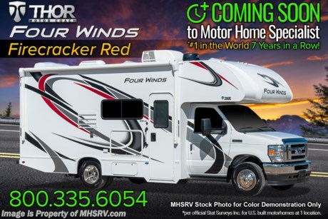 4-19-21 &lt;a href=&quot;http://www.mhsrv.com/thor-motor-coach/&quot;&gt;&lt;img src=&quot;http://www.mhsrv.com/images/sold-thor.jpg&quot; width=&quot;383&quot; height=&quot;141&quot; border=&quot;0&quot;&gt;&lt;/a&gt;  	BEST PRICE @ MHSRV.com or Call 800-335-6054 - M.S.R.P. $97,844. While other dealers offer knock-off brand or &quot;Private Label&quot; Thor Motor Coach models, Motor Home Specialist remains the only Full-Line &quot;Real&quot; Thor Motor Coach dealership in the country. MHSRV is also the #1 selling TMC dealership in the world. No one will work harder to earn your business and our commitment to provide you an excellent sales and service experience is second to none. With that said, we highly recommend buying only Thor RVs that are recognized on the official Thor Motor Coach website regardless of where you and your family decide to purchase. Enjoy the benefits and access to the entire group of fully authorized TMC dealers nationwide. Also, when the time comes you can expect an almost certain higher appraisal value when selling or trading an official website recognized Thor RV. See them all at MHSRV.com. Compare &amp; save big on this well-appointed Thor Motor Coach Four Winds 22E. Options not commonly found on the competition include an exterior entertainment center with built in TV, a 3-camera coach monitoring system, heated and power side view mirrors, 3-burner range with large oven, convection microwave, an upgraded 15K BTU A/C unit, upgraded leatherette driver and passenger seats, cabover child safety net, dash applique, a cockpit carpet mat, secondary auxiliary battery, 100 watt solar charging system, an outside shower, heated holding tanks, a convenience package with valve stem extenders and keyless entry as-well-as the all-important child safety tether and cab-over child safety netting system. New features for the 2021 Four winds include the new dash stereo, all new exteriors, new flooring, decorative kitchen glass inserts, new valance &amp; headboards, LED taillights and much more. For additional details on this unit and our entire inventory including brochures, window sticker, videos, photos, reviews &amp; testimonials as well as additional information about Motor Home Specialist and our manufacturers please visit us at MHSRV.com or call 800-335-6054. At Motor Home Specialist, we DO NOT charge any prep or orientation fees like you will find at other dealerships. All sale prices include a 200-point inspection, interior &amp; exterior wash, detail service and a fully automated high-pressure rain booth test and coach wash that is a standout service unlike that of any other in the industry. You will also receive a thorough coach orientation with an MHSRV technician, a night stay in our delivery park featuring landscaped and covered pads with full hook-ups and much more! Read Thousands upon Thousands of 5-Star Reviews at MHSRV.com and See What They Had to Say About Their Experience at Motor Home Specialist. WHY PAY MORE? WHY SETTLE FOR LESS?
