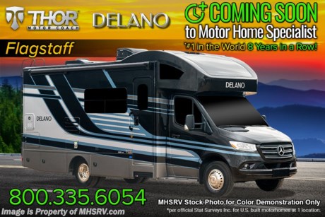 4-19-21 &lt;a href=&quot;http://www.mhsrv.com/thor-motor-coach/&quot;&gt;&lt;img src=&quot;http://www.mhsrv.com/images/sold-thor.jpg&quot; width=&quot;383&quot; height=&quot;141&quot; border=&quot;0&quot;&gt;&lt;/a&gt; MSRP $170,612. New 2021 Thor Motor Coach Delano Mercedes Diesel Sprinter Model 24TT. This Luxury RV measures approximately 24 feet 9 inches in length and rides on the premier Mercedes Benz Sprinter chassis equipped with an Active Braking Assist system, Attention Assist, Active Lane Assist, a Wet Wiper System and Distance Regulator Distronic Plus. You will also find a tank-less water heater, an Onan generator and the ultra-high-line cabinetry from TMC that set this coach apart from the competition! Optional equipment includes the beautiful full-body paint exterior, single child safety tether, 15.0 low profile A/C, 3.2KW Onan diesel generator, and auto leveling jacks with touch pad controls. The all new Delano Sprinter also features a 5,000 lb. hitch, fiberglass front cap with skylight, an armless power patio awning with integrated LED lighting, frameless windows, a multimedia dash radio with Bluetooth and navigation, remote exterior mirrors, back up system, swivel captain’s chairs, full extension metal ball-bearing drawer guides, Rapid Camp+, holding tanks with heat pads and much more. For more complete details on this unit and our entire inventory including brochures, window sticker, videos, photos, reviews &amp; testimonials as well as additional information about Motor Home Specialist and our manufacturers please visit us at MHSRV.com or call 800-335-6054. At Motor Home Specialist, we DO NOT charge any prep or orientation fees like you will find at other dealerships. All sale prices include a 200-point inspection, interior &amp; exterior wash, detail service and a fully automated high-pressure rain booth test and coach wash that is a standout service unlike that of any other in the industry. You will also receive a thorough coach orientation with an MHSRV technician, an RV Starter&#39;s kit, a night stay in our delivery park featuring landscaped and covered pads with full hook-ups and much more! Read Thousands upon Thousands of 5-Star Reviews at MHSRV.com and See What They Had to Say About Their Experience at Motor Home Specialist. WHY PAY MORE? WHY SETTLE FOR LESS?
