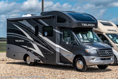 6/14/21  &lt;a href=&quot;http://www.mhsrv.com/thor-motor-coach/&quot;&gt;&lt;img src=&quot;http://www.mhsrv.com/images/sold-thor.jpg&quot; width=&quot;383&quot; height=&quot;141&quot; border=&quot;0&quot;&gt;&lt;/a&gt;   MSRP $173,806. New 2021 Thor Motor Coach Tiburon Mercedes Diesel Sprinter Model 24RW. This Luxury RV measures approximately 25 feet 8 inches in length and rides on the premier Mercedes Benz Sprinter chassis equipped with an Active Braking Assist system, Attention Assist, Active Lane Assist, a Wet Wiper System and Distance Regulator Distronic Plus. You will also find a tank-less water heater, an Onan generator and the ultra-high-line cabinetry from TMC that set this coach apart from the competition! Optional equipment includes the beautiful full-body paint exterior, auto leveling jacks w/ touch pad controls, 3.2KW Onan diesel generator, and a low profile 15K A/C. The all new Tiburon Sprinter also features a 5,000 lb. hitch, fiberglass front cap with skylight, an armless power patio awning with integrated LED lighting, frameless windows, a multimedia dash radio with Bluetooth and navigation, heated &amp; remote exterior mirrors, back up system, swivel captain’s chairs, full extension metal ball-bearing drawer guides, Rapid Camp+, holding tanks with heat pads and much more. For more complete details on this unit and our entire inventory including brochures, window sticker, videos, photos, reviews &amp; testimonials as well as additional information about Motor Home Specialist and our manufacturers please visit us at MHSRV.com or call 800-335-6054. At Motor Home Specialist, we DO NOT charge any prep or orientation fees like you will find at other dealerships. All sale prices include a 200-point inspection, interior &amp; exterior wash, detail service and a fully automated high-pressure rain booth test and coach wash that is a standout service unlike that of any other in the industry. You will also receive a thorough coach orientation with an MHSRV technician, an RV Starter&#39;s kit, a night stay in our delivery park featuring landscaped and covered pads with full hook-ups and much more! Read Thousands upon Thousands of 5-Star Reviews at MHSRV.com and See What They Had to Say About Their Experience at Motor Home Specialist. WHY PAY MORE? WHY SETTLE FOR LESS?
