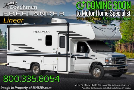 6-23-21 &lt;a href=&quot;http://www.mhsrv.com/coachmen-rv/&quot;&gt;&lt;img src=&quot;http://www.mhsrv.com/images/sold-coachmen.jpg&quot; width=&quot;383&quot; height=&quot;141&quot; border=&quot;0&quot;&gt;&lt;/a&gt;  MSRP $97,151. The All New Coachmen Freelander Model 21RS for sale at Motor Home Specialist; the #1 volume selling motor home dealership in the world! This Class C RV is approximately 24 feet and 3 inches in length and features a cabover loft and a Ford chassis. Additional options include driver and passenger swivel seats, running boards, exterior windshield cover, child safety ladder and a slideout awning. For more complete details on this unit and our entire inventory including brochures, window sticker, videos, photos, reviews &amp; testimonials as well as additional information about Motor Home Specialist and our manufacturers please visit us at MHSRV.com or call 800-335-6054. At Motor Home Specialist, we DO NOT charge any prep or orientation fees like you will find at other dealerships. All sale prices include a 200-point inspection, interior &amp; exterior wash, detail service and a fully automated high-pressure rain booth test and coach wash that is a standout service unlike that of any other in the industry. You will also receive a thorough coach orientation with an MHSRV technician, an RV Starter&#39;s kit, a night stay in our delivery park featuring landscaped and covered pads with full hook-ups and much more! Read Thousands upon Thousands of 5-Star Reviews at MHSRV.com and See What They Had to Say About Their Experience at Motor Home Specialist. WHY PAY MORE?... WHY SETTLE FOR LESS?