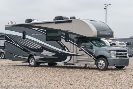 6/14/21  &lt;a href=&quot;http://www.mhsrv.com/thor-motor-coach/&quot;&gt;&lt;img src=&quot;http://www.mhsrv.com/images/sold-thor.jpg&quot; width=&quot;383&quot; height=&quot;141&quot; border=&quot;0&quot;&gt;&lt;/a&gt;  MSRP $226,200. New 2021 Thor Motor Coach Magnitude SV34 Super C is approximately 35 feet 6 inches in length with a full wall slide and is powered by the Ford&#174; 6.7L Power Stroke&#174; V8 turbo diesel engine with 330HP, 825 lb.-ft. torque and 10 speed transmission with selectable drive modes including Tow/Haul, Eco, Deep Sand/Snow. Also includes a SYNC 3 Enhanced Voice Recognition Communications and Entertainment System, 8&quot; Color LCD touchscreen with swiping capability, 911 assist, AppLink and smart-charging USB ports and navigation. New features for 2021 include general d&#233;cor updates throughout the coach, HDMI switcher on all TVs, solar charging system with power controller, lights now deploy in the arms of the Care Free awning, new grill, automatic head lights and the FordPass Connect 4G Wi-Fi modem.  The Magnitude Super C also features a 3 camera monitoring system, aluminum wheels, automatic leveling jacks, power patio awning with LED lighting, frameless windows, keyless entry, residential refrigerator, large OTR convection microwave, solid surface kitchen counter top, ball bearing drawer guides, king size bed, large TV in living area, exterior entertainment center with sound bar, 6KW Onan diesel generator with automatic generator start, multiplex wiring control system, tankless water heater, 1800-watt inverter and much more. For additional details on this unit and our entire inventory including brochures, window sticker, videos, photos, reviews &amp; testimonials as well as additional information about Motor Home Specialist and our manufacturers please visit us at MHSRV.com or call 800-335-6054. At Motor Home Specialist, we DO NOT charge any prep or orientation fees like you will find at other dealerships. All sale prices include a 200-point inspection, interior &amp; exterior wash, detail service and a fully automated high-pressure rain booth test and coach wash that is a standout service unlike that of any other in the industry. You will also receive a thorough coach orientation with an MHSRV technician, a night stay in our delivery park featuring landscaped and covered pads with full hook-ups and much more! Read Thousands upon Thousands of 5-Star Reviews at MHSRV.com and See What They Had to Say About Their Experience at Motor Home Specialist. WHY PAY MORE? WHY SETTLE FOR LESS?
