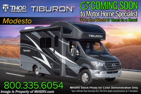 1/4/22  &lt;a href=&quot;http://www.mhsrv.com/thor-motor-coach/&quot;&gt;&lt;img src=&quot;http://www.mhsrv.com/images/sold-thor.jpg&quot; width=&quot;383&quot; height=&quot;141&quot; border=&quot;0&quot;&gt;&lt;/a&gt;  MSRP $200,476. New 2022 Thor Motor Coach Tiburon Mercedes Diesel Sprinter Model 24FB. This Luxury RV measures approximately 25 feet 8 inches in length and rides on the premier Mercedes Benz Sprinter chassis equipped with an Active Braking Assist system, Attention Assist, Active Lane Assist, a Wet Wiper System and Distance Regulator Distronic Plus. You will also find a tank-less water heater, an Onan generator and the ultra-high-line cabinetry from TMC that set this coach apart from the competition! Optional equipment includes the beautiful full body paint exterior, automatic leveling jacks, 3.2KW Onan diesel generator, and single child safety tether. The all new Tiburon Sprinter also features a 5,000 lb. hitch, fiberglass front cap with skylight, an armless power patio awning with integrated LED lighting, frameless windows, a multimedia dash radio with Bluetooth and navigation, heated &amp; remote exterior mirrors, back up system, swivel captain’s chairs, full extension metal ball-bearing drawer guides, Rapid Camp+, holding tanks with heat pads and much more. For more complete details on this unit and our entire inventory including brochures, window sticker, videos, photos, reviews &amp; testimonials as well as additional information about Motor Home Specialist and our manufacturers please visit us at MHSRV.com or call 800-335-6054. At Motor Home Specialist, we DO NOT charge any prep or orientation fees like you will find at other dealerships. All sale prices include a 200-point inspection, interior &amp; exterior wash, detail service and a fully automated high-pressure rain booth test and coach wash that is a standout service unlike that of any other in the industry. You will also receive a thorough coach orientation with an MHSRV technician, an RV Starter&#39;s kit, a night stay in our delivery park featuring landscaped and covered pads with full hook-ups and much more! Read Thousands upon Thousands of 5-Star Reviews at MHSRV.com and See What They Had to Say About Their Experience at Motor Home Specialist. WHY PAY MORE? WHY SETTLE FOR LESS?
