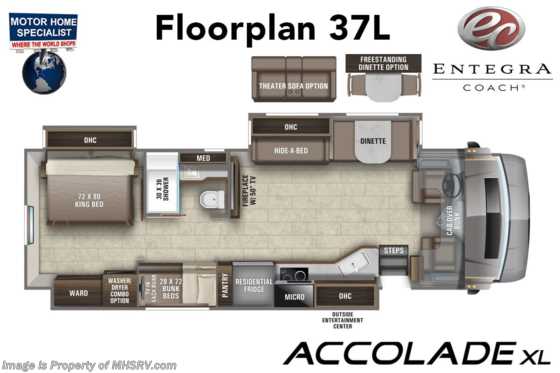2023 Entegra Coach Accolade XL 37L Bunk Model Super C Diesel W/ 360HP, E-Z™ Drive, Aqua-Hot®, W/D &amp; More! Floorplan