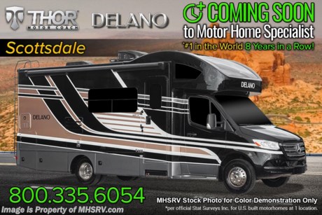 4-8 &lt;a href=&quot;http://www.mhsrv.com/thor-motor-coach/&quot;&gt;&lt;img src=&quot;http://www.mhsrv.com/images/sold-thor.jpg&quot; width=&quot;383&quot; height=&quot;141&quot; border=&quot;0&quot;&gt;&lt;/a&gt;   MSRP $207,143. New 2022 Thor Motor Coach Delano Mercedes Diesel Sprinter Model 24FB. This Luxury RV measures approximately 25 feet 8 inches in length and rides on the premier Mercedes Benz Sprinter chassis equipped with an Active Braking Assist system, Attention Assist, Active Lane Assist, a Wet Wiper System and Distance Regulator Distronic Plus. You will also find a tank-less water heater, an Onan generator and the ultra-high-line cabinetry from TMC that set this coach apart from the competition! Optional equipment includes the beautiful full-body paint exterior, auto leveling jacks w/ touchpad controls, and 3.2KW Onan diesel generator. The all new Delano Sprinter also features a 5,000 lb. hitch, fiberglass front cap with skylight, an armless power patio awning with integrated LED lighting, frameless windows, a multimedia dash radio with Bluetooth and navigation, remote exterior mirrors, back up system, swivel captain’s chairs, full extension metal ball-bearing drawer guides, Rapid Camp+, holding tanks with heat pads and much more. For more complete details on this unit and our entire inventory including brochures, window sticker, videos, photos, reviews &amp; testimonials as well as additional information about Motor Home Specialist and our manufacturers please visit us at MHSRV.com or call 800-335-6054. At Motor Home Specialist, we DO NOT charge any prep or orientation fees like you will find at other dealerships. All sale prices include a 200-point inspection, interior &amp; exterior wash, detail service and a fully automated high-pressure rain booth test and coach wash that is a standout service unlike that of any other in the industry. You will also receive a thorough coach orientation with an MHSRV technician, an RV Starter&#39;s kit, a night stay in our delivery park featuring landscaped and covered pads with full hook-ups and much more! Read Thousands upon Thousands of 5-Star Reviews at MHSRV.com and See What They Had to Say About Their Experience at Motor Home Specialist. WHY PAY MORE? WHY SETTLE FOR LESS?
