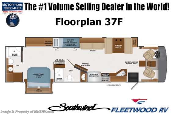 2022 Fleetwood Southwind 37F 2 Full Bath Bunk Model W/ Oceanfront Collection, W/D, Sumo Springs &amp; WiFi Floorplan
