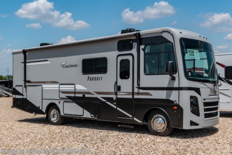 5-1-23 &lt;a href=&quot;http://www.mhsrv.com/coachmen-rv/&quot;&gt;&lt;img src=&quot;http://www.mhsrv.com/images/sold-coachmen.jpg&quot; width=&quot;383&quot; height=&quot;141&quot; border=&quot;0&quot;&gt;&lt;/a&gt; MSRP $182,316. The All New 2023 Coachmen Pursuit 29SS. This new Class A motor home is approximately 30 feet 3 inches length with a full wall slide, new Ford chassis with 7.3L PFI V-8, a 6-speed TorqShift&#174; automatic transmission, an updated instrument cluster, automatic headlights and a tilt/telescoping steering wheel. Each Pursuit comes standard with self-closing drawer guides, hardwood cabinet doors, cockpit table, coach TV, pantry, power bath vent, skylight, double coach battery, cruise control, back up monitor, power entrance step, power patio awning, hitch with 7-way plug and much more. For additional details on this unit and our entire inventory including brochures, window sticker, videos, photos, reviews &amp; testimonials as well as additional information about Motor Home Specialist and our manufacturers please visit us at MHSRV.com or call 800-335-6054. At Motor Home Specialist, we DO NOT charge any prep or orientation fees like you will find at other dealerships. All sale prices include a 200-point inspection, interior &amp; exterior wash, detail service and a fully automated high-pressure rain booth test and coach wash that is a standout service unlike that of any other in the industry. You will also receive a thorough coach orientation with an MHSRV technician, a night stay in our delivery park featuring landscaped and covered pads with full hook-ups and much more! Read Thousands upon Thousands of 5-Star Reviews at MHSRV.com and See What They Had to Say About Their Experience at Motor Home Specialist. WHY PAY MORE? WHY SETTLE FOR LESS?
