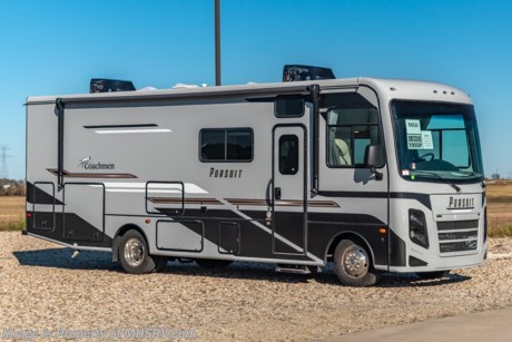 2/1/22  &lt;a href=&quot;http://www.mhsrv.com/coachmen-rv/&quot;&gt;&lt;img src=&quot;http://www.mhsrv.com/images/sold-coachmen.jpg&quot; width=&quot;383&quot; height=&quot;141&quot; border=&quot;0&quot;&gt;&lt;/a&gt;  MSRP $167,639. The All New 2022 Coachmen Pursuit 29SS. This new Class A motor home is approximately 30 feet 3 inches length with a full wall slide, new Ford chassis with 7.3L PFI V-8, 350HP, 468 ft. lbs. torque engine, a 6-speed TorqShift&#174; automatic transmission, an updated instrument cluster, automatic headlights and a tilt/telescoping steering wheel. Each Pursuit comes standard with self-closing drawer guides, hardwood cabinet doors, cockpit table, coach TV, pantry, power bath vent, skylight, double coach battery, cruise control, back up monitor, power entrance step, power patio awning, hitch with 7-way plug and much more. For additional details on this unit and our entire inventory including brochures, window sticker, videos, photos, reviews &amp; testimonials as well as additional information about Motor Home Specialist and our manufacturers please visit us at MHSRV.com or call 800-335-6054. At Motor Home Specialist, we DO NOT charge any prep or orientation fees like you will find at other dealerships. All sale prices include a 200-point inspection, interior &amp; exterior wash, detail service and a fully automated high-pressure rain booth test and coach wash that is a standout service unlike that of any other in the industry. You will also receive a thorough coach orientation with an MHSRV technician, a night stay in our delivery park featuring landscaped and covered pads with full hook-ups and much more! Read Thousands upon Thousands of 5-Star Reviews at MHSRV.com and See What They Had to Say About Their Experience at Motor Home Specialist. WHY PAY MORE? WHY SETTLE FOR LESS?