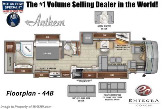 2022 Entegra Coach Anthem 44B Bath &amp; 1/2 W/ King Bed, Satellite, Solar &amp; Reclining Sofa Floorplan