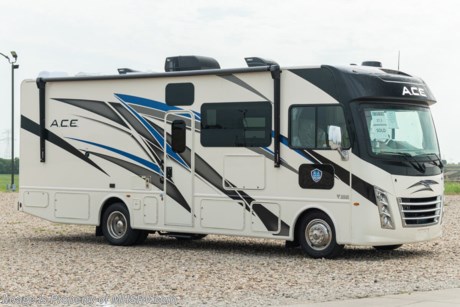 MSRP $145,148. New 2022 Thor Motor Coach A.C.E. Model 27.2 is approximately 28 feet 9 inches in length and rides on Fords new chassis featuring a 7.3L PFI V-8, 350HP, 468 ft. lbs. torque engine, a 6-speed TorqShift&#174; automatic transmission, an updated instrument cluster, automatic headlights and a tilt/telescoping steering wheel. A few additional features include 2 new partial paint exterior options, general d&#233;cor updates throughout, upgraded radio with Apple CarPlay &amp; Android Auto, Serta mattress, LED rear taillights and much more. Options include the beautiful partial paint exterior, Home collection,  solar charging system with power controller and a single child safety tether. The A.C.E. also features a drop down overhead loft, multiple USB charging ports throughout, Winegard ConnecT Wifi extender + 4G, bedroom TV, exterior entertainment center, attic fans, black tank flush, second auxiliary battery, power side mirrors with integrated side view cameras, a mud-room, roof ladder, generator, electric patio awning with integrated LED lights, stainless steel wheel liners, hitch, valve stem extenders, refrigerator, microwave, water heater, one-piece windshield with &quot;20/20 vision&quot; front cap that helps eliminate heat and sunlight from getting into the drivers vision, cockpit mirrors, slide-out workstation in the dash, floor level cockpit window for better visibility while turning and a &quot;below floor&quot; furnace and water heater helping keep the noise to an absolute minimum and the exhaust away from the kids and pets.  For additional details on this unit and our entire inventory including brochures, window sticker, videos, photos, reviews &amp; testimonials as well as additional information about Motor Home Specialist and our manufacturers please visit us at MHSRV.com or call 800-335-6054. At Motor Home Specialist, we DO NOT charge any prep or orientation fees like you will find at other dealerships. All sale prices include a 200-point inspection, interior &amp; exterior wash, detail service and a fully automated high-pressure rain booth test and coach wash that is a standout service unlike that of any other in the industry. You will also receive a thorough coach orientation with an MHSRV technician, a night stay in our delivery park featuring landscaped and covered pads with full hook-ups and much more! Read Thousands upon Thousands of 5-Star Reviews at MHSRV.com and See What They Had to Say About Their Experience at Motor Home Specialist. WHY PAY MORE? WHY SETTLE FOR LESS?