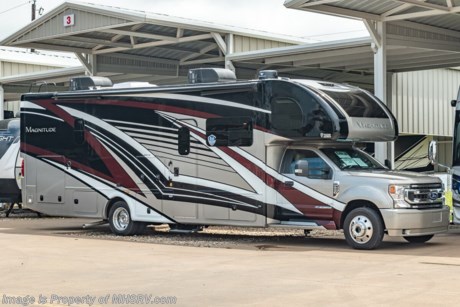 7/20/21  &lt;a href=&quot;http://www.mhsrv.com/thor-motor-coach/&quot;&gt;&lt;img src=&quot;http://www.mhsrv.com/images/sold-thor.jpg&quot; width=&quot;383&quot; height=&quot;141&quot; border=&quot;0&quot;&gt;&lt;/a&gt;  MSRP $241,418. New 2022 Thor Motor Coach Magnitude RB34 4 X 4 Bunk Model Super C Diesel. The RB34 floor plan measures approximately 35 feet 6 inches in length and is highlighted by a full wall slide, exterior kitchen, theater seating with footrests, washer/dryer prep, a spacious bathroom with dual entrances and a great kitchen and living room layout with tons of sleeping and dining space for the family! It is powered by the Ford&#174; 6.7L Power Stroke&#174; V8 turbo diesel engine with 330HP, 825 lb.-ft. torque and 10 speed transmission with selectable drive modes including Tow/Haul, Eco, Deep Sand/Snow. Additional driver comforts found on the F550 XLT 4 X 4 chassis include audible lane departure warning system, pre-collision assist with automatic emergency braking (AEB) and forward collision warning, automatic headlights, FordPass™ Connect 4G Wi-Fi modem, fog lamps, rear view mirror with backup monitor, SYNC&#174; 3 enhanced voice recognition communications and entertainment system, color touchscreen, 911 assist, AppLink and smart-charging USB ports, navigation, side view cameras, emergency engine start switch and much more! This beautiful Super C luxury diesel RV also features the optional child safety tether and features aluminum wheels, automatic leveling jacks, power patio awning with LED lighting, frameless windows, keyless entry, residential refrigerator, large OTR convection microwave, solid surface kitchen counter top, ball bearing drawer guides, large TV in living area, exterior entertainment center with sound bar, Onan diesel generator with automatic generator start, multiplex wiring control system, tankless water heater, 1800-watt inverter and much more. For additional details on this unit and our entire inventory including brochures, window sticker, videos, photos, reviews &amp; testimonials as well as additional information about Motor Home Specialist and our manufacturers please visit us at MHSRV.com or call 800-335-6054. At Motor Home Specialist, we DO NOT charge any prep or orientation fees like you will find at other dealerships. All sale prices include a 200-point inspection, interior &amp; exterior wash, detail service and a fully automated high-pressure rain booth test and coach wash that is a standout service unlike that of any other in the industry. You will also receive a thorough coach orientation with an MHSRV technician, a night stay in our delivery park featuring landscaped and covered pads with full hook-ups and much more! Read Thousands upon Thousands of 5-Star Reviews at MHSRV.com and See What They Had to Say About Their Experience at Motor Home Specialist. WHY PAY MORE? WHY SETTLE FOR LESS?