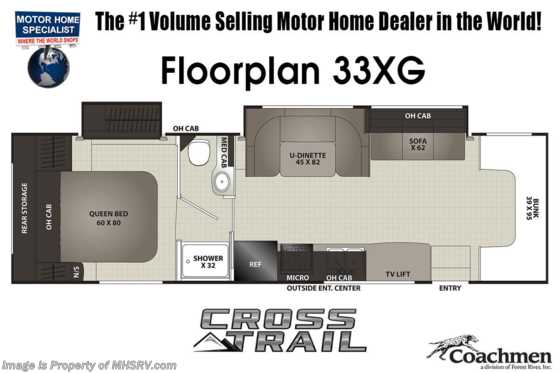 2022 Coachmen Cross Trail XL 33XG W/ Fireplace, Ext TV, Stabilizer Jacks, 2 A/Cs, Massive Ext. Storage Floorplan