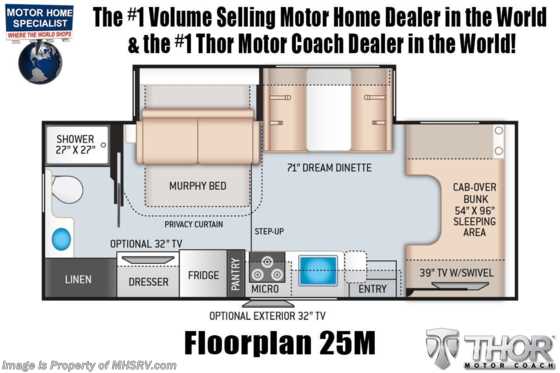 2023 Thor Motor Coach Four Winds 25M W/ Ext TV, 15K A/C, Bedroom TV Floorplan