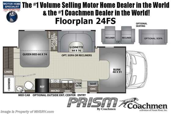 2023 Coachmen Prism Elite 24FS Sprinter Diesel W/ FBP, Hydraulic Jacks, 3.2KW Onan Gen Floorplan