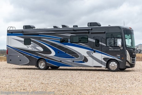 5-19- 22 &lt;a href=&quot;http://www.mhsrv.com/thor-motor-coach/&quot;&gt;&lt;img src=&quot;http://www.mhsrv.com/images/sold-thor.jpg&quot; width=&quot;383&quot; height=&quot;141&quot; border=&quot;0&quot;&gt;&lt;/a&gt;  MSRP $251,738. New 2022 Thor Motor Coach Miramar 35.2 RV measures approximately 35 feet 10 inches in length and features 2 slide-out rooms, a king size Tilt-A-View bed, high polished aluminum wheels and automatic leveling system with touch pad controls. A few of the new features found on the Miramar include new exterior graphics, interior d&#233;cors, solar charging system with power controller, black finished interior panels on the baggage doors and more under cover lighting on the Carefree awning. This beautiful new RV also features the new Ford chassis with 7.3L PFI V-8, 350HP, 468 ft. lbs. torque engine, a 6-speed TorqShift&#174; automatic transmission, an updated instrument cluster, automatic headlights and a tilt/telescoping steering wheel. Options include the beautiful full body paint exterior and frameless dual pane windows. The Thor Motor Coach Miramar also features one of the most impressive lists of standard equipment in the RV industry including a power patio awning with LED lights, Firefly Multiplex Wiring Control System, 84” interior heights, beautiful upgraded cabinet doors, convection microwave, frameless windows, slide-out room awning toppers, heated/remote exterior mirrors with integrated side view cameras, side hinged baggage doors, heated and enclosed holding tanks, residential refrigerator, Onan generator, water heater, pass-thru storage, roof ladder, one-piece windshield, bedroom TV, 50 amp service, emergency start switch, electric entrance steps, power privacy shade, soft touch vinyl ceilings, glass door shower and much more. For complete details on this unit and our entire inventory including brochures, window sticker, videos, photos, reviews &amp; testimonials as well as additional information about Motor Home Specialist and our manufacturers please visit us at MHSRV.com or call 800-335-6054. At Motor Home Specialist, we DO NOT charge any prep or orientation fees like you will find at other dealerships. All sale prices include a 200-point inspection, interior &amp; exterior wash, detail service and a fully automated high-pressure rain booth test and coach wash that is a standout service unlike that of any other in the industry. You will also receive a thorough coach orientation with an MHSRV technician, a night stay in our delivery park featuring landscaped and covered pads with full hook-ups and much more! Read Thousands upon Thousands of 5-Star Reviews at MHSRV.com and See What They Had to Say About Their Experience at Motor Home Specialist. WHY PAY MORE?... WHY SETTLE FOR LESS?