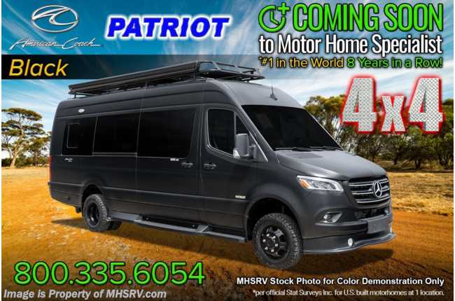 2023 American Coach Patriot MD4 &quot;The Beast&quot; W/ 4x4 Sprinter Chassis, Black Rims, Lithium Package, Air Ride, 4 Cameras &amp; Apple TV