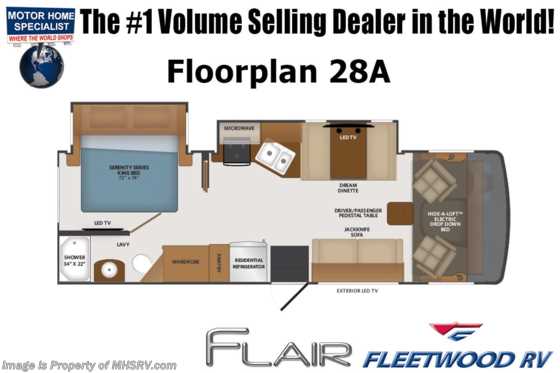 2023 Fleetwood Flair 28A W/ Oceanfront Collection, Theater Seats, Dual A/Cs, Res Fridge, King &amp; Steering Stabilizer Floorplan
