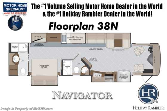 2022 Holiday Rambler Navigator 38N 2 Full Bath, Bunk Model W/ L-Shaped Dinette, Theater Seats, Technology Pkg, King Bed Floorplan