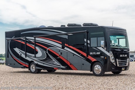 MSRP $274,866. New 2022 Thor Motor Coach Outlaw Toy Hauler model 38KB is approximately 39 feet 9 inches in length with 2 slide-out rooms, high polished aluminum wheels, residential refrigerator, electric rear patio awning, bug screen curtain in the garage, roller shades on the driver &amp; passenger windows, as well as drop down ramp door with spring assist &amp; railing for patio use. This beautiful new motorhome also features the new Ford chassis with 7.3L PFI V-8, 350HP, 468 ft. lbs. torque engine, a 6-speed TorqShift&#174; automatic transmission, an updated instrument cluster, automatic headlights and a tilt/telescoping steering wheel. Options include the beautiful full body exterior, leatherette jackknife sofas in garage and frameless dual pane windows. The Outlaw toy hauler RV has an incredible list of standard features including beautiful wood &amp; interior decor packages, LED TVs, (3) A/C units, power patio awing with integrated LED lighting, dual side entrance doors, 1-piece windshield, a 5500 Onan generator, 3 camera monitoring system, automatic leveling system, Soft Touch leather furniture and day/night shades. For additional details on this unit and our entire inventory including brochures, window sticker, videos, photos, reviews &amp; testimonials as well as additional information about Motor Home Specialist and our manufacturers please visit us at MHSRV.com or call 800-335-6054. At Motor Home Specialist, we DO NOT charge any prep or orientation fees like you will find at other dealerships. All sale prices include a 200-point inspection, interior &amp; exterior wash, detail service and a fully automated high-pressure rain booth test and coach wash that is a standout service unlike that of any other in the industry. You will also receive a thorough coach orientation with an MHSRV technician, a night stay in our delivery park featuring landscaped and covered pads with full hook-ups and much more! Read Thousands upon Thousands of 5-Star Reviews at MHSRV.com and See What They Had to Say About Their Experience at Motor Home Specialist. WHY PAY MORE? WHY SETTLE FOR LESS?