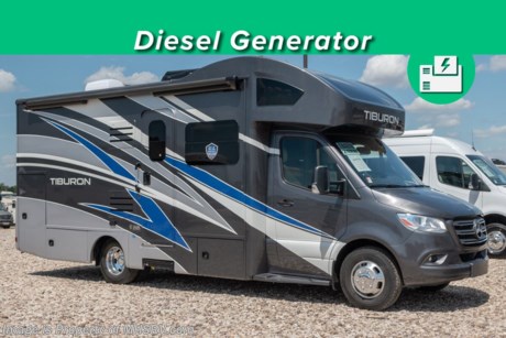 5-12-23 &lt;a href=&quot;http://www.mhsrv.com/thor-motor-coach/&quot;&gt;&lt;img src=&quot;http://www.mhsrv.com/images/sold-thor.jpg&quot; width=&quot;383&quot; height=&quot;141&quot; border=&quot;0&quot;&gt;&lt;/a&gt;  MSRP $212,071. New 2023 Thor Motor Coach Tiburon Mercedes Diesel Sprinter Model 24RW. This Luxury RV measures approximately 25 feet 8 inches in length and rides on the premier Mercedes Benz Sprinter chassis equipped with an Active Braking Assist system, Attention Assist, Active Lane Assist, a Wet Wiper System and Distance Regulator Distronic Plus. You will also find a tank-less water heater, generator and the ultra-high-line cabinetry from TMC that set this coach apart from the competition! Optional equipment includes the beautiful full-body paint exterior, auto leveling jacks w/ touch pad controls, upgraded A/C and a diesel generator. The all new Tiburon Sprinter also features a fiberglass front cap with skylight, an armless power patio awning with integrated LED lighting, frameless windows, a multimedia dash radio with Bluetooth and navigation, heated &amp; remote exterior mirrors, back up system, swivel captain’s chairs, full extension metal ball-bearing drawer guides, Rapid Camp+, holding tanks with heat pads and much more. For additional details on this unit and our entire inventory including brochures, window sticker, videos, photos, reviews &amp; testimonials as well as additional information about Motor Home Specialist and our manufacturers please visit us at MHSRV.com or call 800-335-6054. At Motor Home Specialist, we DO NOT charge any prep or orientation fees like you will find at other dealerships. All sale prices include a 200-point inspection, interior &amp; exterior wash, detail service and a fully automated high-pressure rain booth test and coach wash that is a standout service unlike that of any other in the industry. You will also receive a thorough coach orientation with an MHSRV technician, a night stay in our delivery park featuring landscaped and covered pads with full hook-ups and much more! Read Thousands upon Thousands of 5-Star Reviews at MHSRV.com and See What They Had to Say About Their Experience at Motor Home Specialist. WHY PAY MORE? WHY SETTLE FOR LESS?