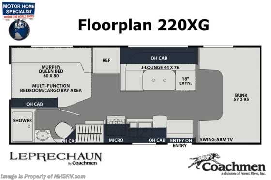 2023 Coachmen Leprechaun 220XG W/Painted Cab, Swivel Seats, 3 Cameras, Running Boards, Murphy Bed Floorplan