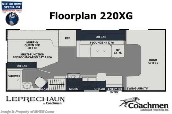 2022 Coachmen Leprechaun 220XG W/Swivel Seats, 3 Cameras, Running Boards, Murphy Bed Floorplan