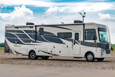 7-17-21 &lt;a href=&quot;http://www.mhsrv.com/coachmen-rv/&quot;&gt;&lt;img src=&quot;http://www.mhsrv.com/images/sold-coachmen.jpg&quot; width=&quot;383&quot; height=&quot;141&quot; border=&quot;0&quot;&gt;&lt;/a&gt; MSRP $174,361. New 2021 Coachmen Mirada Model 35ES Bath &amp; &#189; Bunk Model RV. This beautiful class A motor home measures approximately 36 feet 10 inches in length and boast several new innovations including Coachmen’s new B-O-W living system that easily converts from Bunks to Office to Wardrobe! The Mirada is also beautifully appointed featuring hardwood cabinet doors, solid surface kitchen countertop, tile backsplash and large stainless steel farm house sink. New for 2021 are stylish new front and rear cap designs, upgraded exterior speakers, 100W solar panel, exterior entertainment center, 2 air conditioners, plush new captain’s chairs, and a power drop down loft making every Mirada floor plan family friendly. This beautiful new class A motor home also features the new Ford&#174; 7.3L PFI V-8 engine with 350HP, 468 ft. lbs. torque, a 6-speed TorqShift&#174; automatic transmission, an updated instrument cluster, automatic headlights and a tilt and telescoping steering wheel. Options include the diamond shield, power theatre seating and the uniquely designed black metallic partial paint exterior with ChromeCal accents for an unmistakable look all its own. A few standard features and construction highlights that help set the Mirada apart include 1-piece fiberglass roof, Azdel™ Nobel Select sidewalls, solar privacy shades throughout, power windshield shade, flush mounted 3 burner range with oven, glass door shower, 5.5KW Onan generator, 50 Amp service, (2) roof A/C units, rear vision monitor w/ high definition backup and sideview cameras, electric awning, automatic transfer switch for easy set-up, pass-thru storage, automatic leveling jacks and much more. For additional details on this unit and our entire inventory including brochures, window sticker, videos, photos, reviews &amp; testimonials as well as additional information about Motor Home Specialist and our manufacturers please visit us at MHSRV.com or call 800-335-6054. At Motor Home Specialist, we DO NOT charge any prep or orientation fees like you will find at other dealerships. All sale prices include a 200-point inspection, interior &amp; exterior wash, detail service and a fully automated high-pressure rain booth test and coach wash that is a standout service unlike that of any other in the industry. You will also receive a thorough coach orientation with an MHSRV technician, a night stay in our delivery park featuring landscaped and covered pads with full hook-ups and much more! Read Thousands upon Thousands of 5-Star Reviews at MHSRV.com and See What They Had to Say About Their Experience at Motor Home Specialist. WHY PAY MORE? WHY SETTLE FOR LESS?