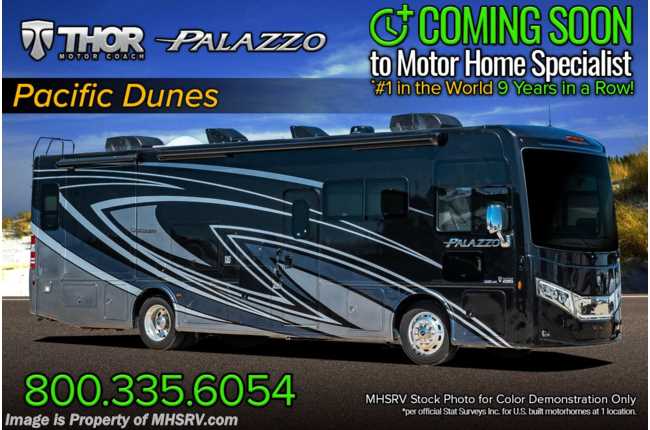 2023 Thor Motor Coach Palazzo 37.5 Bath &amp; 1/2 Diesel Pusher RV W/ Theater Seats, 340HP, Solar &amp; Fireplace
