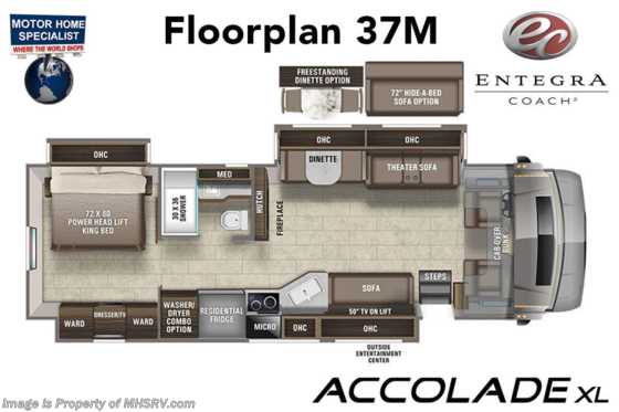 2023 Entegra Coach Accolade XL 37M Super C Diesel W/ 360HP, Theater Seats, E-Z™ Drive, Aqua-Hot®, W/D, Stonewall &amp; More! Floorplan