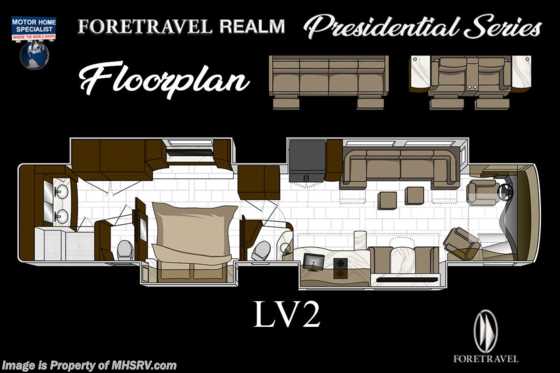 2022 Foretravel Realm Presidential Luxury Villa 2 (LV2) Bath &amp; 1/2 Floorplan