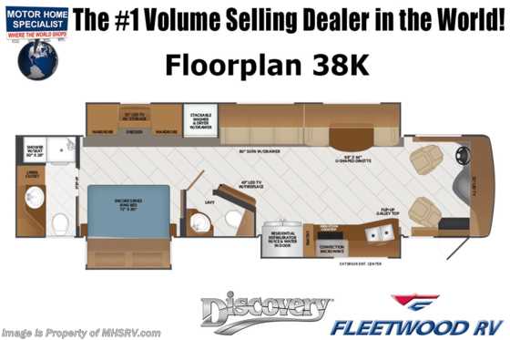 2023 Fleetwood Discovery 38K Bath &amp; 1/2 RV W/ Theater Seats, OH Loft, Tech Pkg, Dishwasher &amp; 3 A/Cs Floorplan